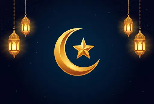 Gold Crescent Star and Hanging Lanterns