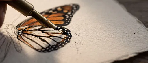 Brass Nib Drawing Monarch Butterfly Wing