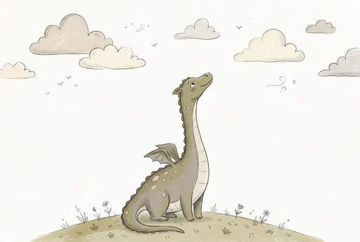 Gentle Dragon Looking at Clouds Illustration