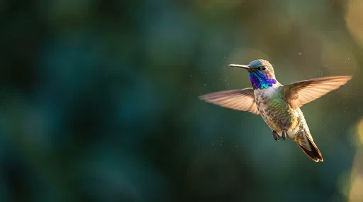 Iridescent Hummingbird Hovering in Golden Light