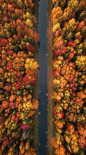 Aerial View of Autumn Forest Canal