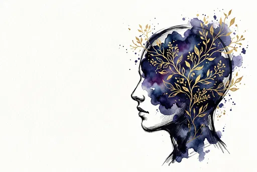 Watercolor Profile Head With Gold Botanicals