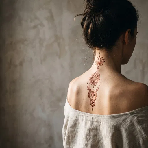 Woman With Lotus Henna Back Design