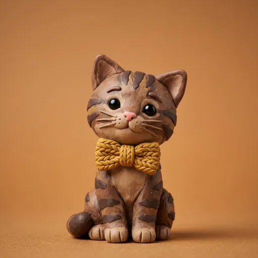 Claymation Brown Tabby Cat With Bow Tie