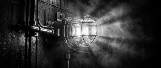 Monochrome Industrial Beacon Light in Fog