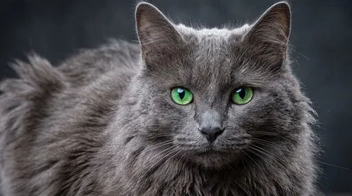 Studio Portrait of Grey Nebelung Cat