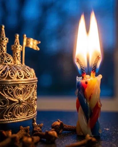 Burning Havdalah Candle and Filigree Spice Box