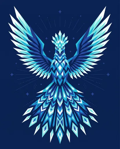 Geometric Blue Ice Phoenix Illustration