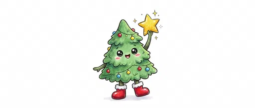 Cute Kawaii Christmas Tree Holding Star