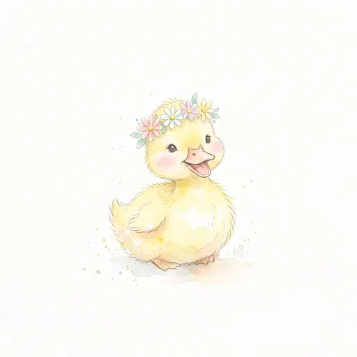 Watercolor Duckling With Pastel Flower Crown