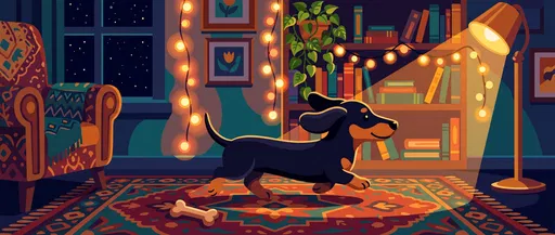 Dachshund Puppy Trotting in Cozy Living Room
