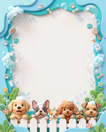 Cute 3D Puppy Grooming Border Frame