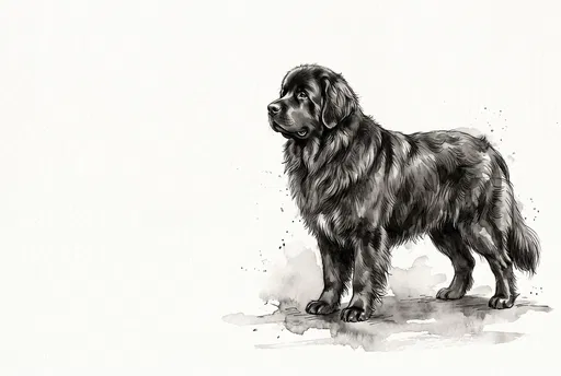 Monochrome Watercolor Newfoundland Dog Illustration