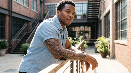 Man With Lion Tattoo In Courtyard