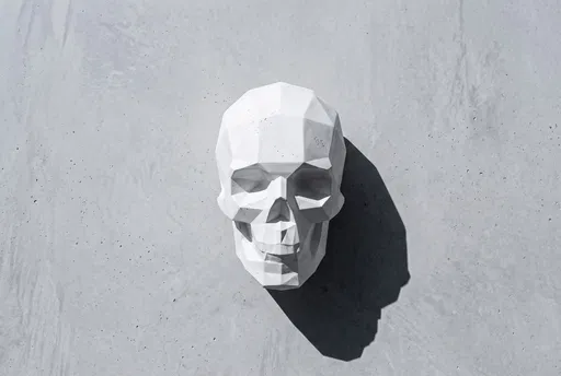 White Geometric Plaster Skull on Concrete