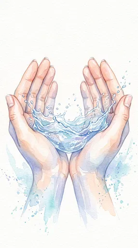 Watercolor Hands Cupping Splash of Water