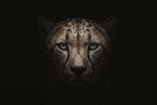 Low-Key Symmetrical Cheetah Portrait in Darkness