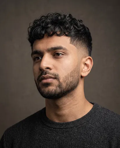 Portrait of Man With Curly Fade Haircut