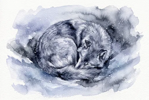 Watercolor Sleeping Arctic Wolf Illustration