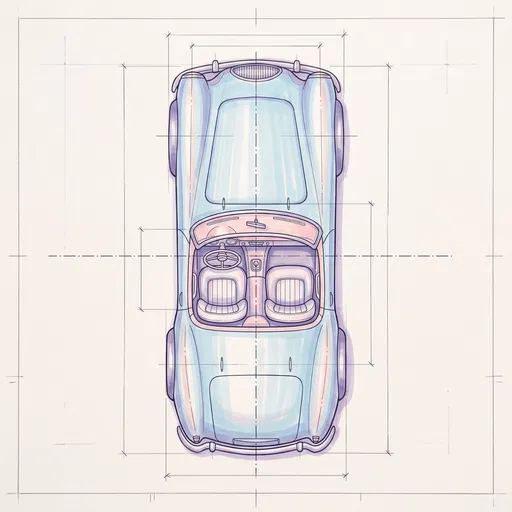 Top-Down Classic Roadster Technical Marker Drawing