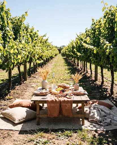 Sunny Vineyard Picnic Setup for Two