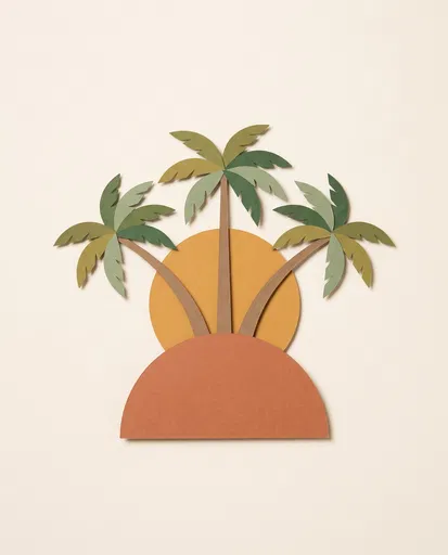 Minimalist Paper Cutout Tropical Island Illustration
