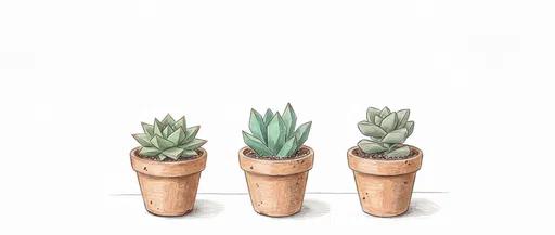 Colored Pencil Illustration of Three Potted Succulents