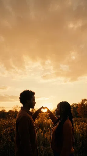 Couple Making Heart Silhouette at Sunset
