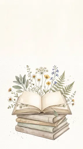 Watercolor Books Stack with Sprouting Wildflowers