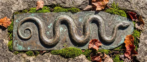 Weathered Bronze Serpent Relief in Stone