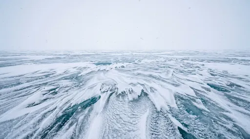 Frozen Glacial Ice With Wind Sculpted Snow