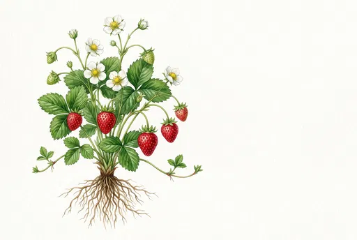 Botanical Watercolor of Everbearing Strawberry Plant