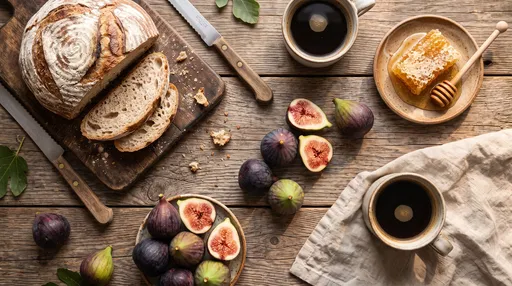 Rustic Sourdough Fig and Coffee Flat Lay