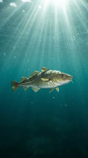 Atlantic Cod Swimming Under Sunbeams