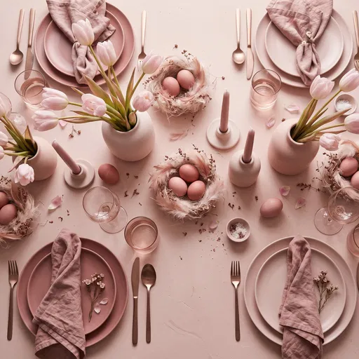 Blush Pink Easter Table Setting Flat Lay