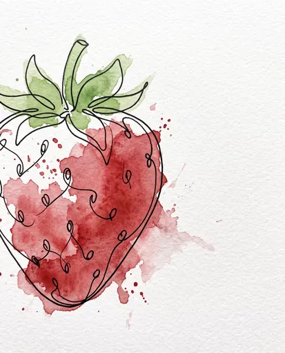 Watercolor and Line Art Strawberry Illustration