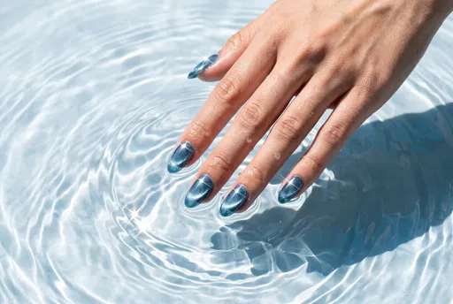 Blue Cat Eye Manicure Over Water