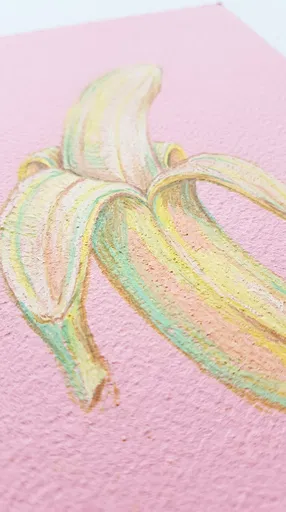Macro Colored Pencil Drawing of Peeled Banana