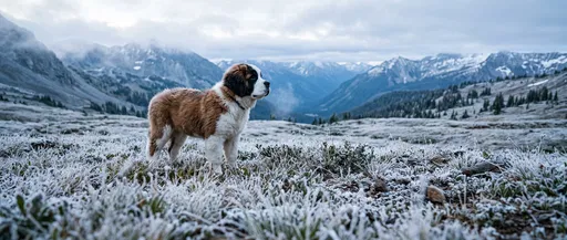 Saint Bernard Puppy in Frosty Mountains