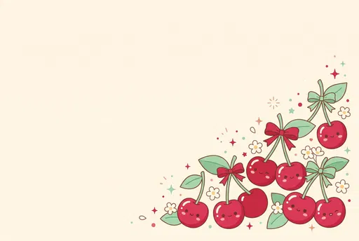 Cute Kawaii Cherries Cream Background