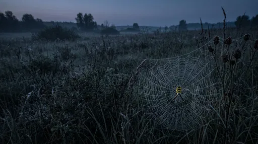 Yellow Striped Spider in Twilight Meadow