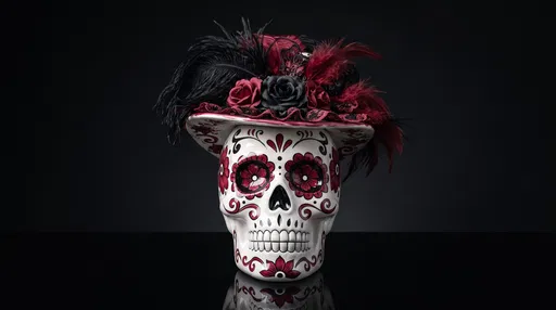 Ceramic La Catrina Skull With Feathered Hat