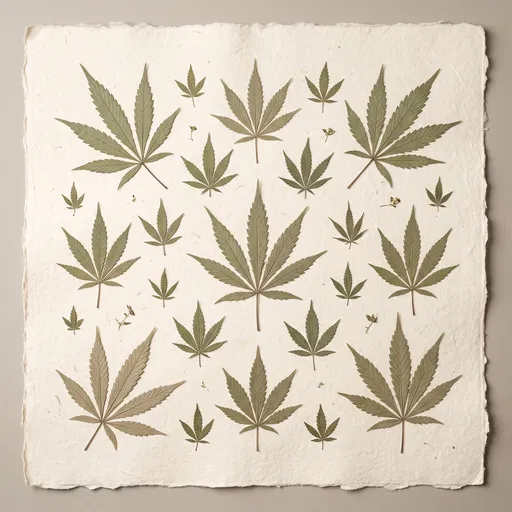 Pressed Cannabis Leaves on Handmade Paper