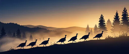 Wild Turkeys Silhouette on Dawn Ridge