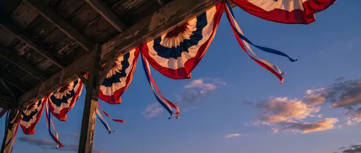 Patriotic Bunting on Wooden Porch at Dusk