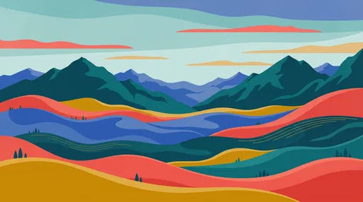 Vibrant Minimalist Mountain and Hill Landscape