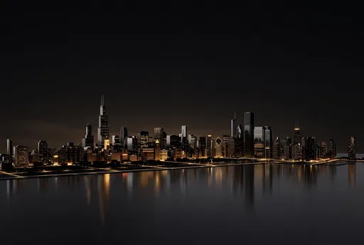 Stylized Dark 3D Chicago Skyline at Night