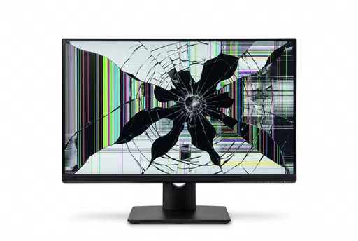 Shattered Computer Monitor Isolated on White