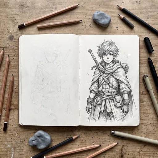 Anime Adventurer Sketchbook Flat Lay