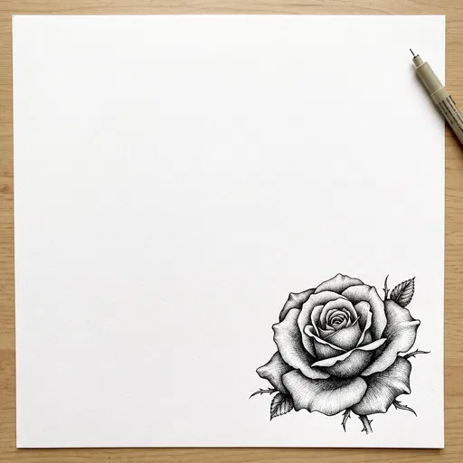 Black Ink Rose Drawing with Copy Space